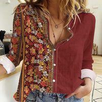 Hawaiian Tribal Elements Hibiscus Women Casual Shirt Red Pattern - Polynesian Pride