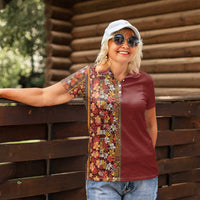 Hawaiian Tribal Elements Hibiscus Women Polo Shirt Red Pattern - Polynesian Pride