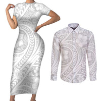 Lotu Tamaiti Samoan Polynesian Tribal Couples Matching Short Sleeve Bodycon Dress and Long Sleeve Button Shirt LT9 White - Polynesian Pride