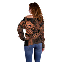 Polynesia Off Shoulder Sweater Whale Tale and Polynesian Sunset Plumeria Gold LT9 - Polynesian Pride