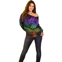 Polynesia Off Shoulder Sweater Whale Tale and Polynesian Sunset Plumeria Rainbow LT9 - Polynesian Pride