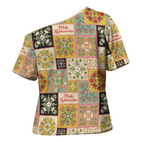 Mele Kalikimaka Hawaii Christmas Cross Shoulder Shirt Melemele Mama Seamless Floral Motif LT9 - Polynesian Pride