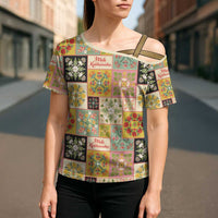 Mele Kalikimaka Hawaii Christmas Cross Shoulder Shirt Melemele Mama Seamless Floral Motif LT9 - Polynesian Pride