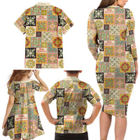 Mele Kalikimaka Hawaii Christmas Family Matching Long Sleeve Bodycon Dress and Hawaiian Shirt Melemele Mama Seamless Floral Motif LT9 - Polynesian Pride
