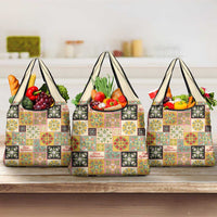 Mele Kalikimaka Hawaii Christmas Grocery Bag Melemele Mama Seamless Floral Motif LT9 3-pack One Size Beige - Polynesian Pride