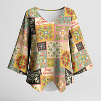 Mele Kalikimaka Hawaii Christmas Kimono Sleeve Blouse Melemele Mama Seamless Floral Motif LT9 Female Beige - Polynesian Pride
