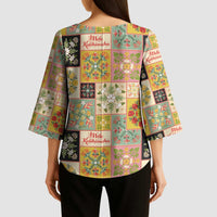 Mele Kalikimaka Hawaii Christmas Kimono Sleeve Blouse Melemele Mama Seamless Floral Motif LT9 - Polynesian Pride