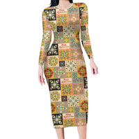 Mele Kalikimaka Hawaii Christmas Long Sleeve Bodycon Dress Melemele Mama Seamless Floral Motif LT9 Long Dress Beige - Polynesian Pride