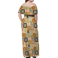 Mele Kalikimaka Hawaii Christmas Off Shoulder Maxi Dress Melemele Mama Seamless Floral Motif LT9 - Polynesian Pride