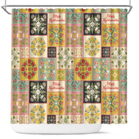 Mele Kalikimaka Hawaii Christmas Shower Curtain Melemele Mama Seamless Floral Motif LT9 Beige - Polynesian Pride