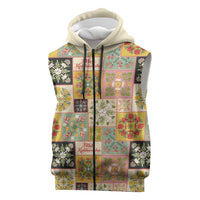 Mele Kalikimaka Hawaii Christmas Sleeveless Zip Hoodie Melemele Mama Seamless Floral Motif LT9 Beige - Polynesian Pride