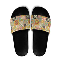 Mele Kalikimaka Hawaii Christmas Slide Sandals Melemele Mama Seamless Floral Motif LT9 Beige - Polynesian Pride