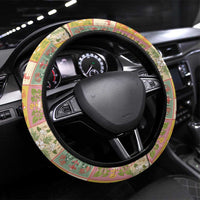 Mele Kalikimaka Hawaii Christmas Steering Wheel Cover Melemele Mama Seamless Floral Motif LT9 Universal Fit Beige - Polynesian Pride