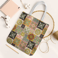 Mele Kalikimaka Hawaii Christmas Tote Bag Melemele Mama Seamless Floral Motif LT9 White Strap One Size Beige - Polynesian Pride