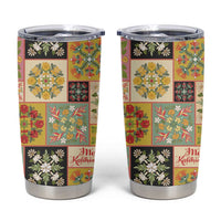 Mele Kalikimaka Hawaii Christmas Tumbler Cup Melemele Mama Seamless Floral Motif LT9 Beige - Polynesian Pride