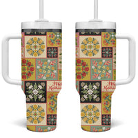 Mele Kalikimaka Hawaii Christmas Tumbler With Handle Melemele Mama Seamless Floral Motif LT9 One Size: 40 oz Beige - Polynesian Pride