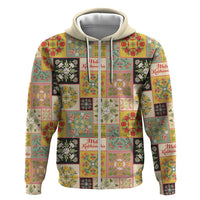 Mele Kalikimaka Hawaii Christmas Zip Hoodie Melemele Mama Seamless Floral Motif LT9 Zip Hoodie Beige - Polynesian Pride