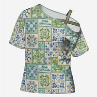 Mele Kalikimaka Hawaii Christmas Cross Shoulder Shirt Omaomao Seamless Floral Motif LT9 Female Green - Polynesian Pride