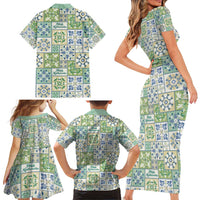 Mele Kalikimaka Hawaii Christmas Family Matching Short Sleeve Bodycon Dress and Hawaiian Shirt Omaomao Seamless Floral Motif LT9 - Polynesian Pride
