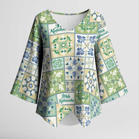 Mele Kalikimaka Hawaii Christmas Kimono Sleeve Blouse Omaomao Seamless Floral Motif LT9 Female Green - Polynesian Pride