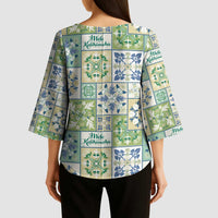 Mele Kalikimaka Hawaii Christmas Kimono Sleeve Blouse Omaomao Seamless Floral Motif LT9 - Polynesian Pride