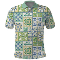 Mele Kalikimaka Hawaii Christmas Polo Shirt Omaomao Seamless Floral Motif LT9 Green - Polynesian Pride