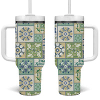 Mele Kalikimaka Hawaii Christmas Tumbler With Handle Omaomao Seamless Floral Motif LT9 One Size: 40 oz Green - Polynesian Pride