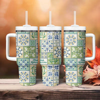 Mele Kalikimaka Hawaii Christmas Tumbler With Handle Omaomao Seamless Floral Motif LT9 - Polynesian Pride