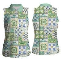 Mele Kalikimaka Hawaii Christmas Women Sleeveless Polo Shirt Omaomao Seamless Floral Motif LT9 - Polynesian Pride