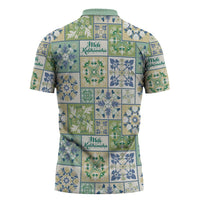 Mele Kalikimaka Hawaii Christmas Zipper Polo Shirt Omaomao Seamless Floral Motif LT9 - Polynesian Pride