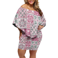 Mele Kalikimaka Hawaii Christmas Family Matching Off Shoulder Short Dress and Hawaiian Shirt Akala Seamless Floral Motif LT9 Mom's Dress Pink - Polynesian Pride