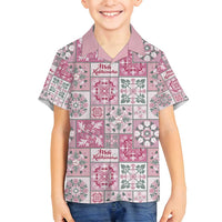 Mele Kalikimaka Hawaii Christmas Family Matching Off Shoulder Short Dress and Hawaiian Shirt Akala Seamless Floral Motif LT9 Son's Shirt Pink - Polynesian Pride