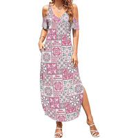 Mele Kalikimaka Hawaii Christmas Family Matching Summer Maxi Dress and Hawaiian Shirt Akala Seamless Floral Motif LT9 Mom's Dress Pink - Polynesian Pride