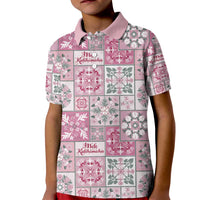 Mele Kalikimaka Hawaii Christmas Kid Polo Shirt Akala Seamless Floral Motif LT9 Kid Pink - Polynesian Pride