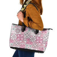 Mele Kalikimaka Hawaii Christmas Leather Tote Bag Akala Seamless Floral Motif - Polynesian Pride
