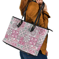 Mele Kalikimaka Hawaii Christmas Leather Tote Bag Akala Seamless Floral Motif - Polynesian Pride