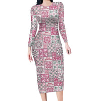 Mele Kalikimaka Hawaii Christmas Long Sleeve Bodycon Dress Akala Seamless Floral Motif LT9 Long Dress Pink - Polynesian Pride