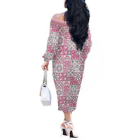 Mele Kalikimaka Hawaii Christmas Off The Shoulder Long Sleeve Dress Akala Seamless Floral Motif LT9 - Polynesian Pride