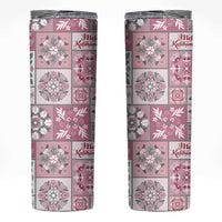 Mele Kalikimaka Hawaii Christmas Skinny Tumbler Akala Seamless Floral Motif LT9 Pink - Polynesian Pride