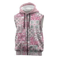 Mele Kalikimaka Hawaii Christmas Sleeveless Zip Hoodie Akala Seamless Floral Motif LT9 Pink - Polynesian Pride