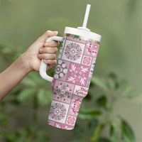 Mele Kalikimaka Hawaii Christmas Tumbler With Handle Akala Seamless Floral Motif - Polynesian Pride