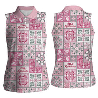 Mele Kalikimaka Hawaii Christmas Women Sleeveless Polo Shirt Akala Seamless Floral Motif LT9 - Polynesian Pride