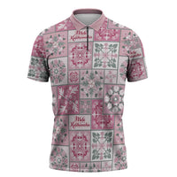 Mele Kalikimaka Hawaii Christmas Zipper Polo Shirt Akala Seamless Floral Motif LT9 Pink - Polynesian Pride