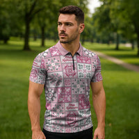 Mele Kalikimaka Hawaii Christmas Zipper Polo Shirt Akala Seamless Floral Motif LT9 - Polynesian Pride