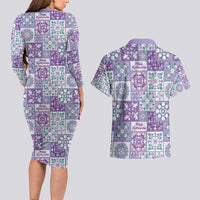 Mele Kalikimaka Hawaii Christmas Couples Matching Long Sleeve Bodycon Dress and Hawaiian Shirt Poni Seamless Floral Motif LT9 - Polynesian Pride