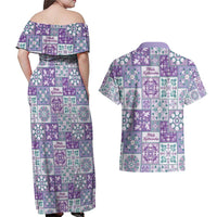 Mele Kalikimaka Hawaii Christmas Couples Matching Off Shoulder Maxi Dress and Hawaiian Shirt Poni Seamless Floral Motif LT9 - Polynesian Pride