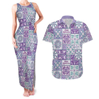 Mele Kalikimaka Hawaii Christmas Couples Matching Tank Maxi Dress and Hawaiian Shirt Poni Seamless Floral Motif LT9 Purple - Polynesian Pride