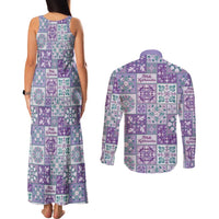 Mele Kalikimaka Hawaii Christmas Couples Matching Tank Maxi Dress and Long Sleeve Button Shirt Poni Seamless Floral Motif LT9 - Polynesian Pride