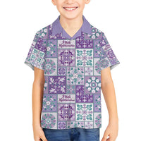 Mele Kalikimaka Hawaii Christmas Family Matching Puletasi and Hawaiian Shirt Poni Seamless Floral Motif LT9 Son's Shirt Purple - Polynesian Pride