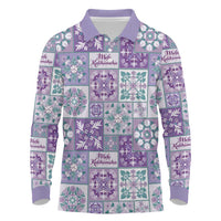Mele Kalikimaka Hawaii Christmas Long Sleeve Polo Shirt Poni Seamless Floral Motif LT9 Purple - Polynesian Pride